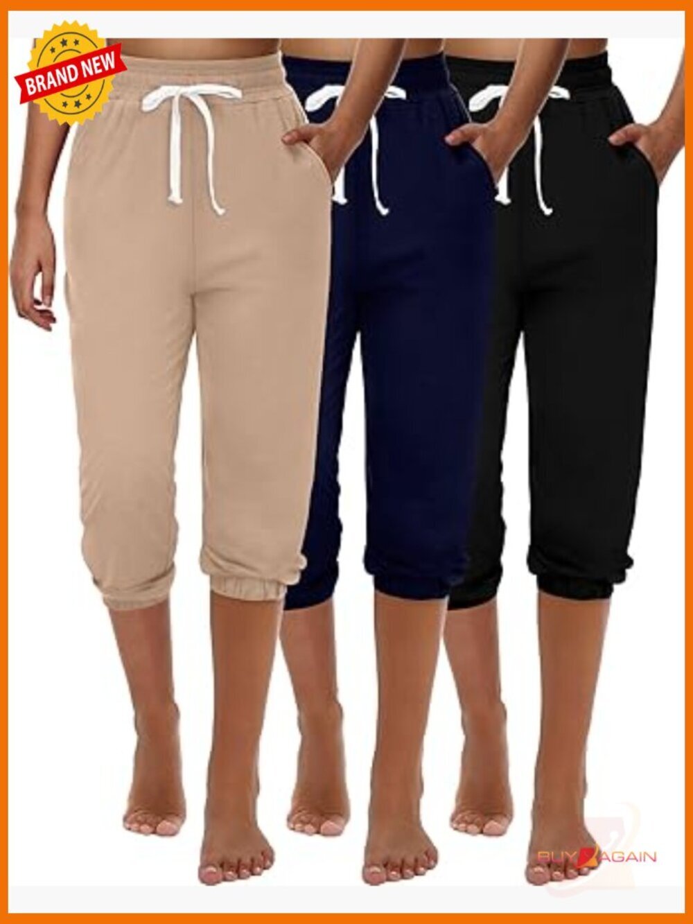 3 Pack Women's Capri Joggers High Waisted Sweatpants with Pockets